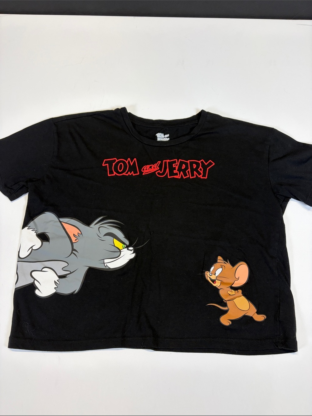 Tom and Jerry Black Graphic Tee - Tom & Jerry Logo Women/Junior Size Large